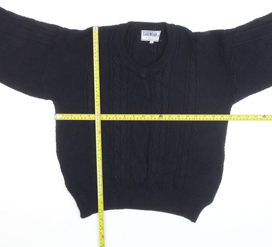 Sailwear Men's Blue Cable-Knit V-Neck Cotton Jumper S
