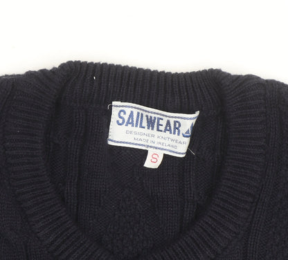 Sailwear Men's Blue Cable-Knit V-Neck Cotton Jumper S