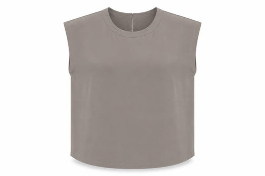 Front view of Gallery Women's Beige Sleeveless Crew Neck Blouse, size 12