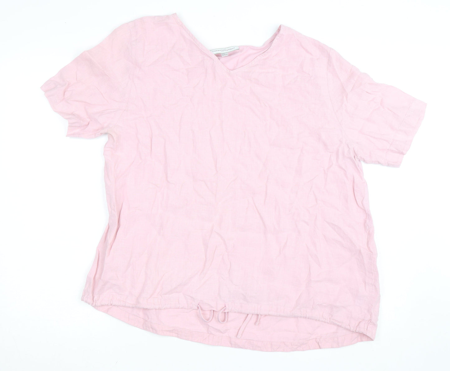 Carolyn Donnelly Pink Linen V-Neck Women’s Short Sleeve Blouse L
