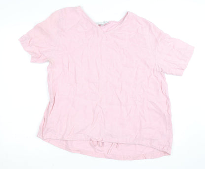Carolyn Donnelly Pink Linen V-Neck Women’s Short Sleeve Blouse L