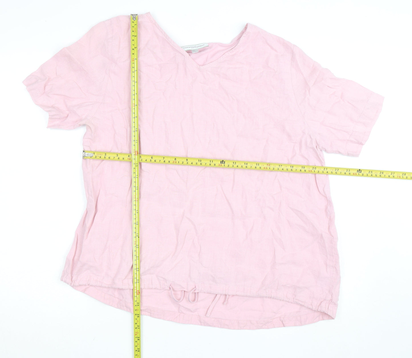 Carolyn Donnelly Pink Linen V-Neck Women’s Short Sleeve Blouse L