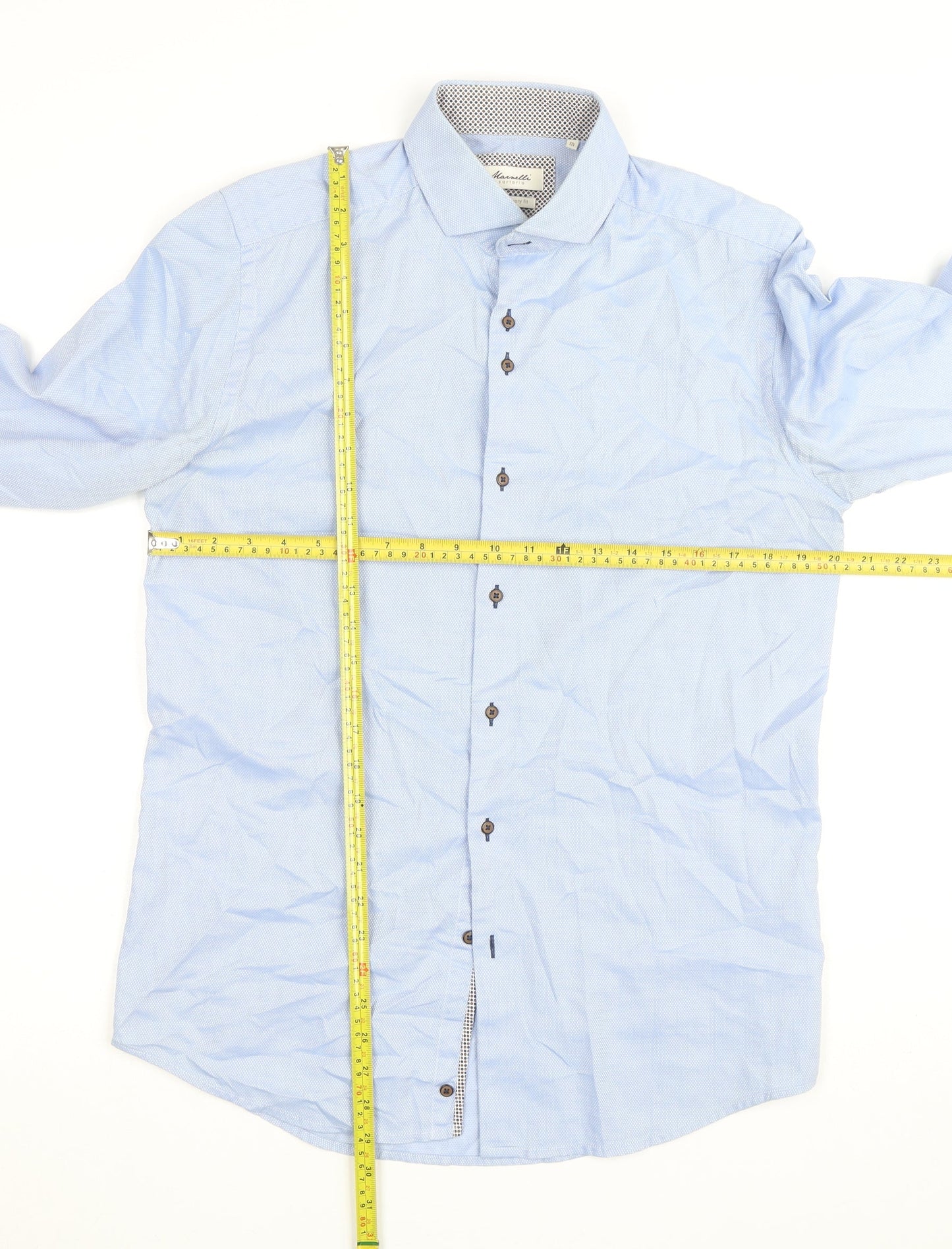 Marnelli Sartoria Men's Blue Regular Fit Long Sleeve Cotton Shirt M