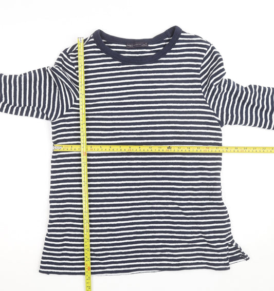 Marks and Spencer Men's Blue Striped Long Sleeve Cotton Top Size 14