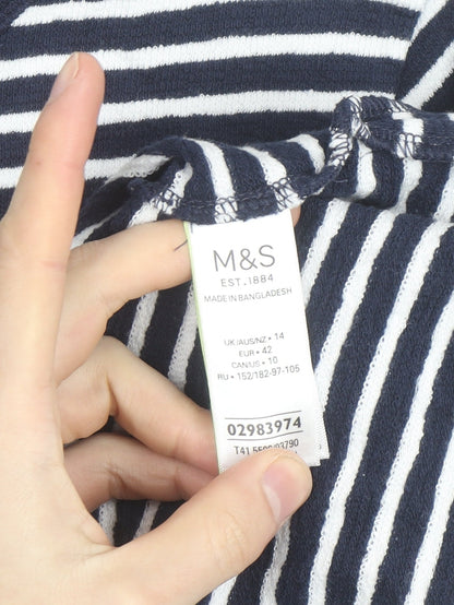 Marks and Spencer Men's Blue Striped Long Sleeve Cotton Top Size 14