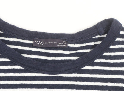 Marks and Spencer Men's Blue Striped Long Sleeve Cotton Top Size 14