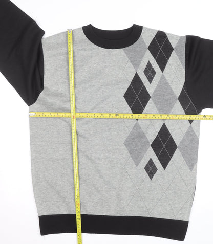 Charles Norton Mens Grey Argyle Crew Neck Pullover Jumper 2XL