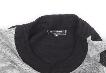 Charles Norton Mens Grey Argyle Crew Neck Pullover Jumper 2XL