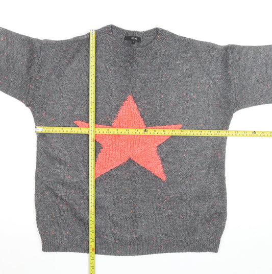 Next Women Grey Star Knit Pullover Jumper Size 10