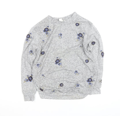 H&M Women Grey Floral Embroidered Maternity Pullover Jumper Size S