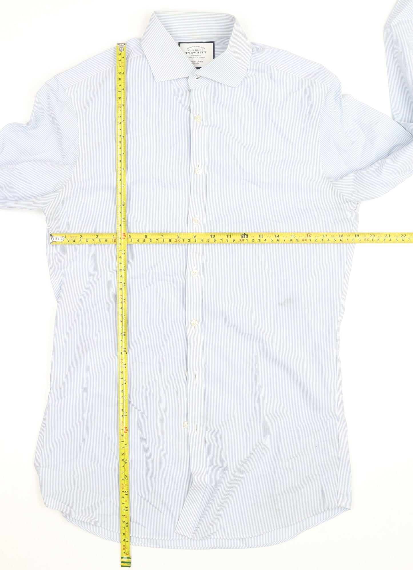 Charles Tyrwhitt Men’s Blue Striped 15.5in Extra-Slim Fit Non-Iron Formal Shirt