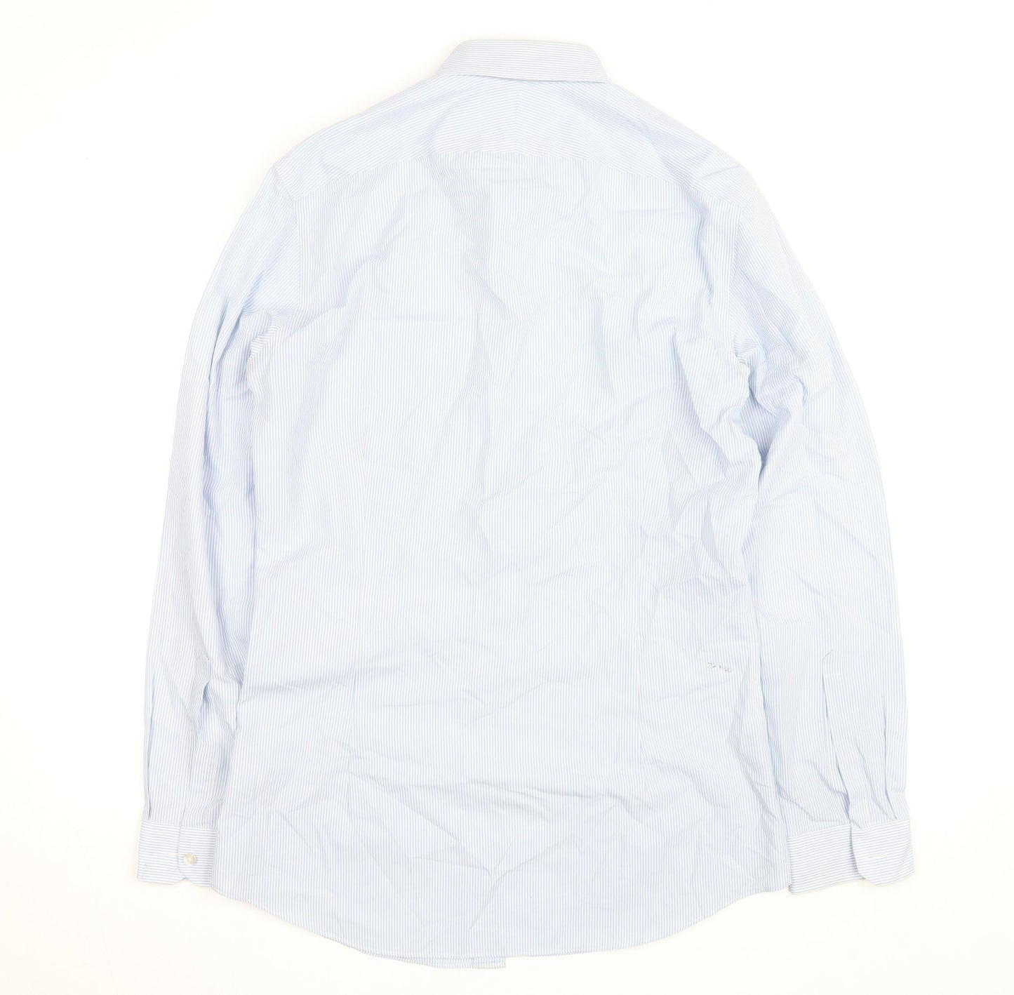 Charles Tyrwhitt Men’s Blue Striped 15.5in Extra-Slim Fit Non-Iron Formal Shirt