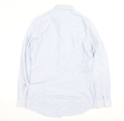 Charles Tyrwhitt Men’s Blue Striped 15.5in Extra-Slim Fit Non-Iron Formal Shirt