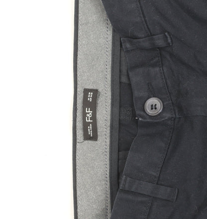 F&F Men's Blue Chino Trousers 34W 32L Regular Fit Cotton
