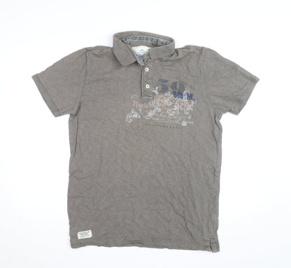 Next Men’s Brown Graphic Print Cotton Polo Shirt Size L