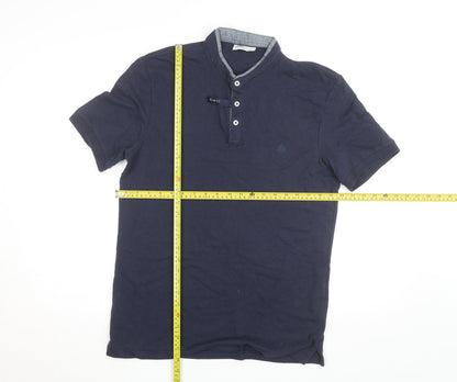 Springfield Men's Blue Slim Fit Cotton Henley Polo Shirt L