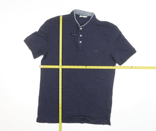 Springfield Men's Blue Slim Fit Cotton Henley Polo Shirt L