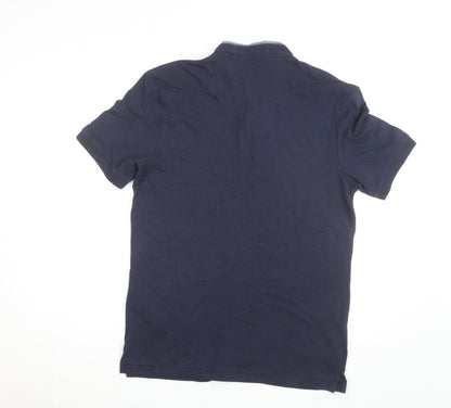 Springfield Men's Blue Slim Fit Cotton Henley Polo Shirt L