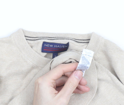 New Haven Men's Beige Small Crew Neck Pullover Jumper