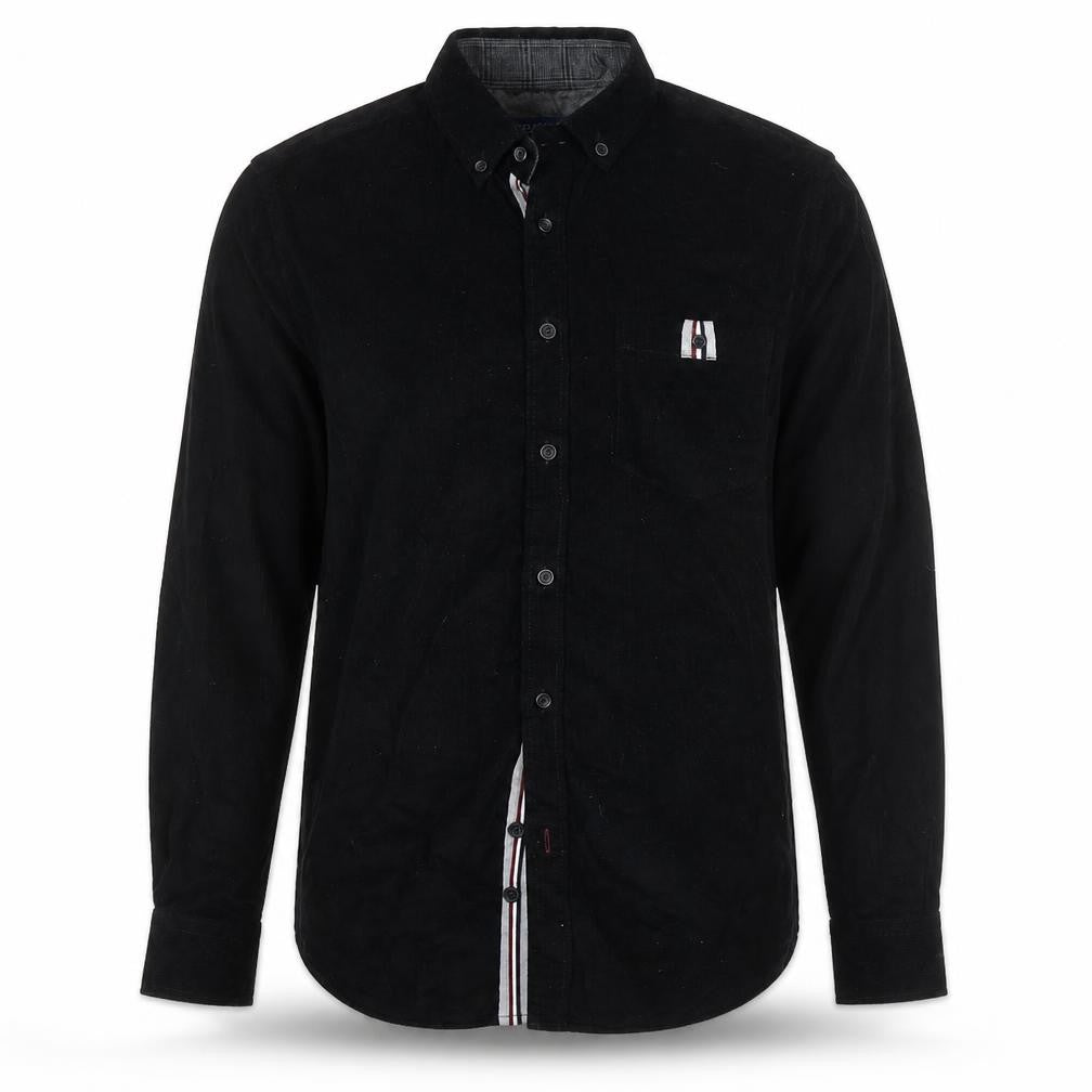 Vermonti Milan Men’s Black Slim Fit Corduroy Long Sleeve Shirt S