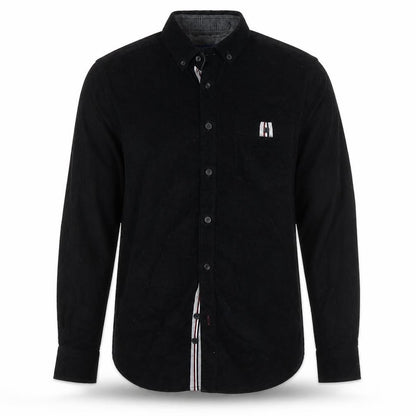Vermonti Milan Men’s Black Slim Fit Corduroy Long Sleeve Shirt S