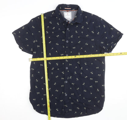 Cactus Man Men's Blue Slim Fit Tropical Palm Short Sleeve Shirt M