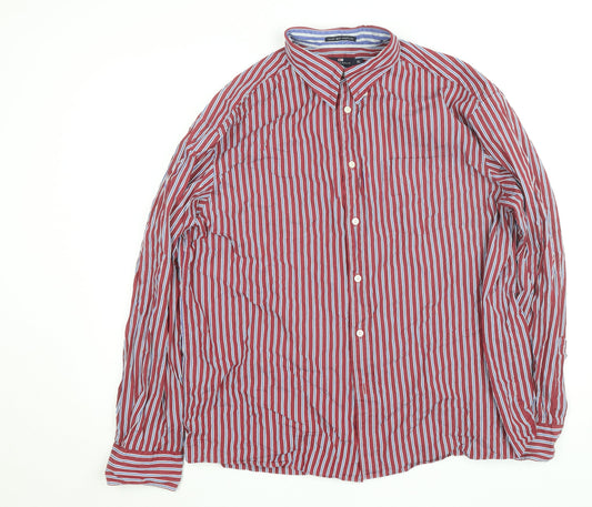 Marks and Spencer Blue Harbour Men's Red Striped Button-Up Shirt XL