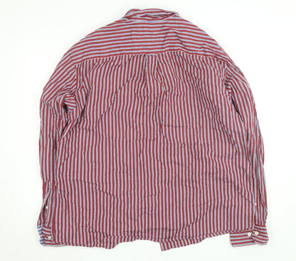 Marks and Spencer Blue Harbour Men's Red Striped Button-Up Shirt XL