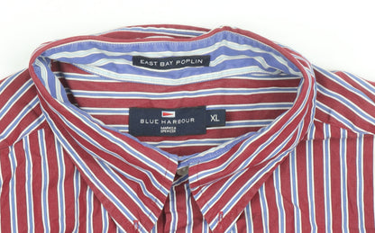 Marks and Spencer Blue Harbour Men's Red Striped Button-Up Shirt XL