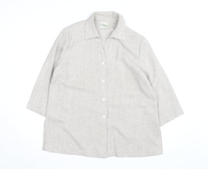 Eastex Women Beige 3/4 Sleeve Collared Button-Up Shirt Size 14