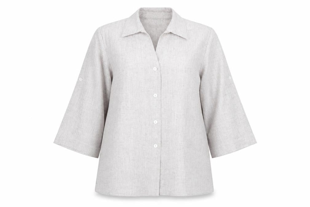 Eastex Women Beige 3/4 Sleeve Collared Button-Up Shirt Size 14