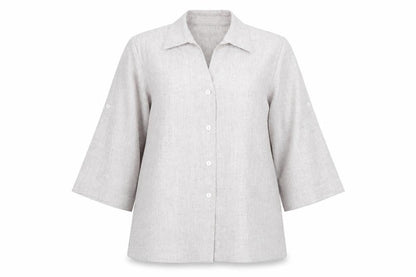 Eastex Women Beige 3/4 Sleeve Collared Button-Up Shirt Size 14