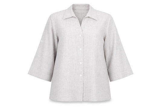 Eastex Women Beige 3/4 Sleeve Collared Button-Up Shirt Size 14