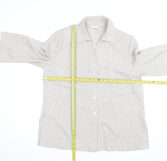 Eastex Women Beige 3/4 Sleeve Collared Button-Up Shirt Size 14