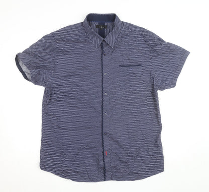 Jeff Banks Men's Blue Floral Short Sleeve Button-Up Cotton Shirt L