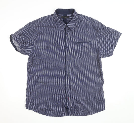 Jeff Banks Men's Blue Floral Short Sleeve Button-Up Cotton Shirt L