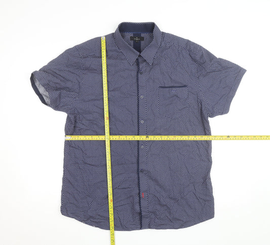 Jeff Banks Men's Blue Floral Short Sleeve Button-Up Cotton Shirt L