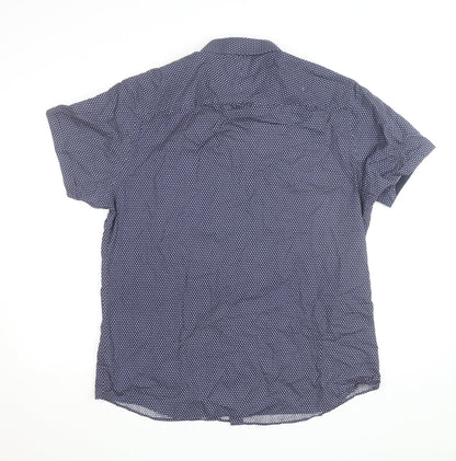 Jeff Banks Men's Blue Floral Short Sleeve Button-Up Cotton Shirt L