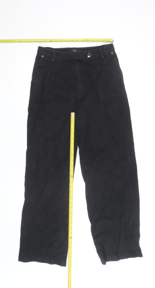 Next Women's Black Cotton Stretch Straight Trousers Size 10