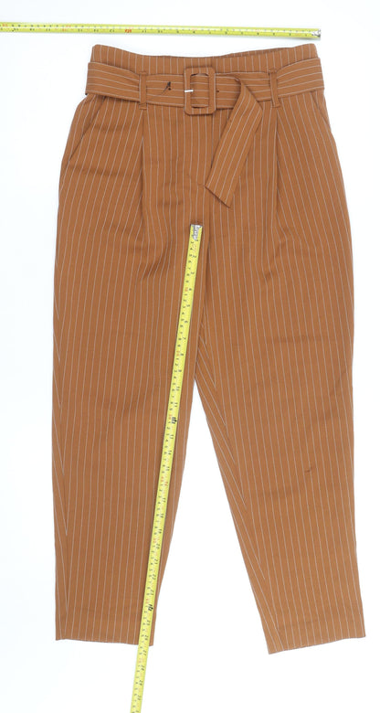 New Look Women’s Brown Striped Paperbag Tapered Trousers Size 10