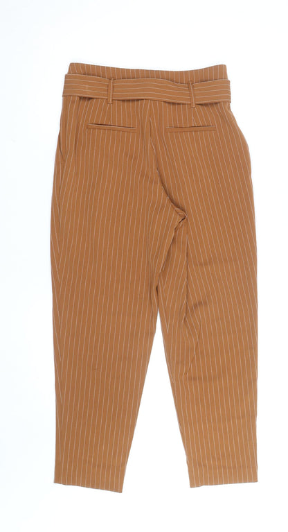 New Look Women’s Brown Striped Paperbag Tapered Trousers Size 10