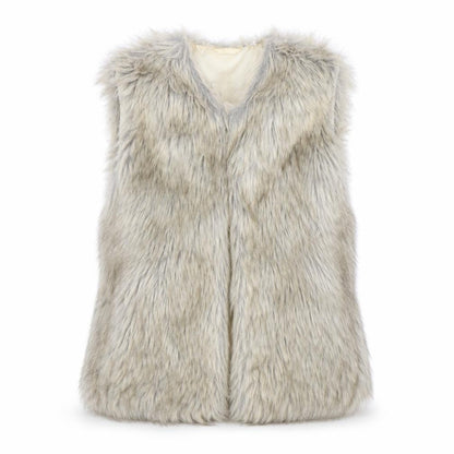 Bershka Women's Grey Faux Fur Waistcoat Size S Midi Lined Open
