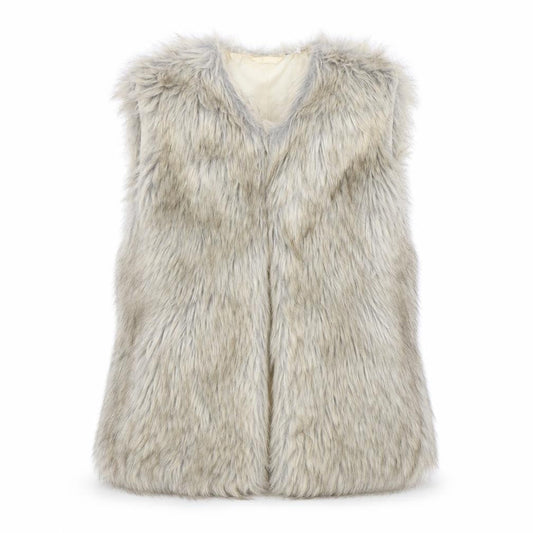 Bershka Women's Grey Faux Fur Waistcoat Size S Midi Lined Open