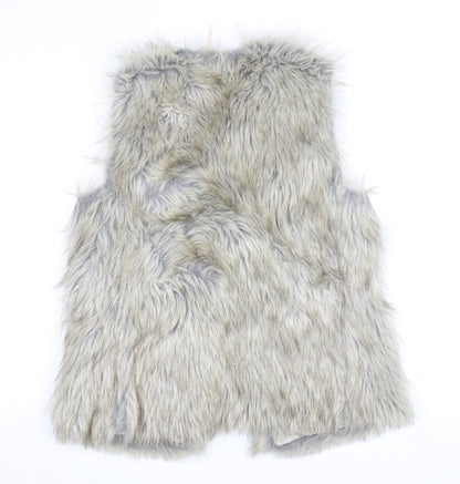 Bershka Women's Grey Faux Fur Waistcoat Size S Midi Lined Open