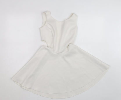 Boohoo Women White Size 10 Sleeveless Skater Dress