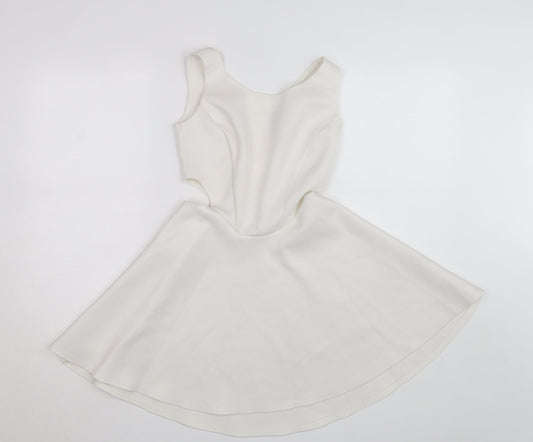 Boohoo Women White Size 10 Sleeveless Skater Dress