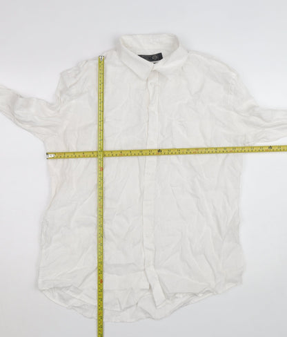 Paul Costelloe Men’s White Linen Regular Fit Long Sleeve Dress Shirt M