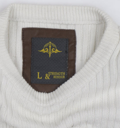 Strength & Honour Men's Ivory Cotton Crew Neck Jumper L