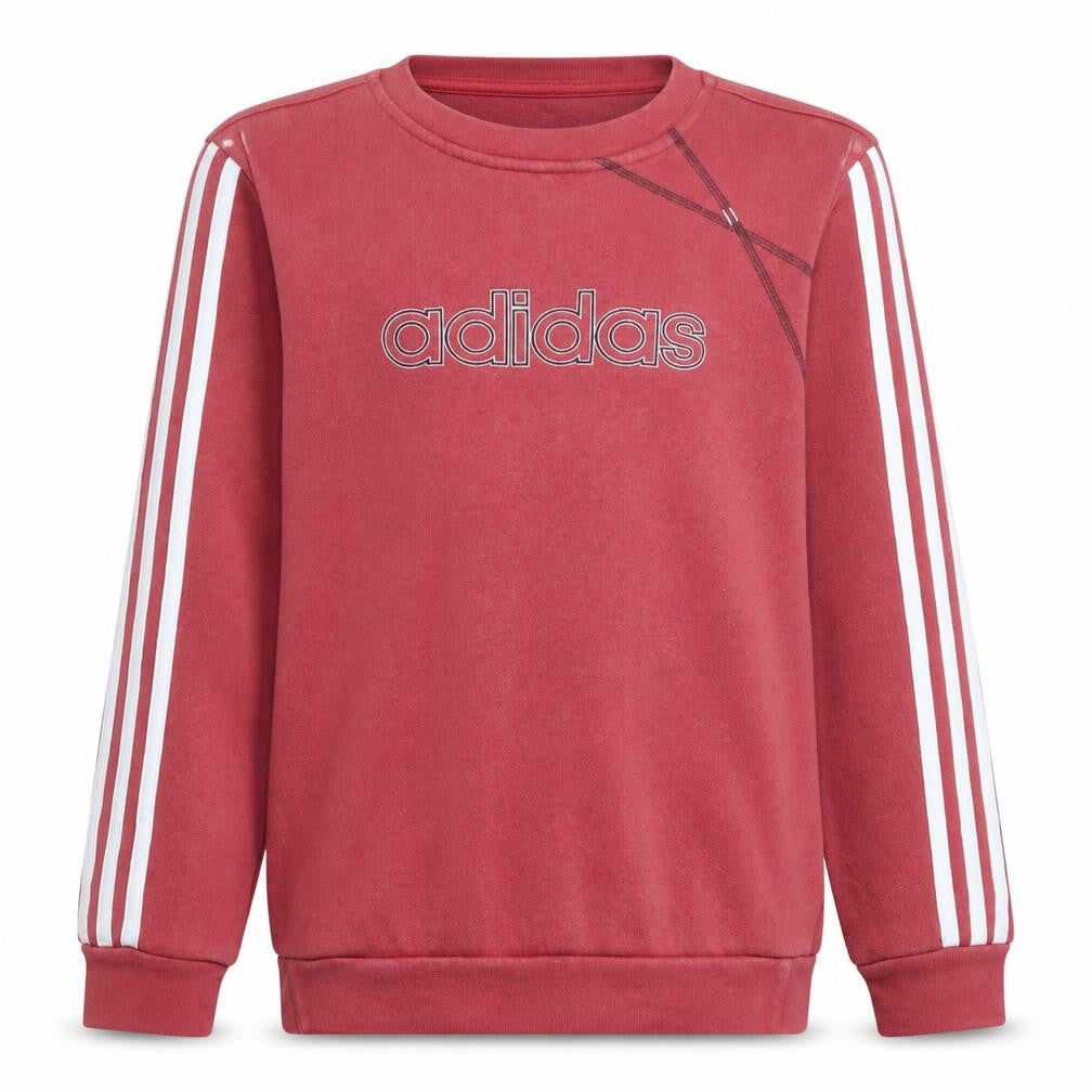 Front view of Adidas boys’ red crew neck logo sweatshirt, size 14, years classic style