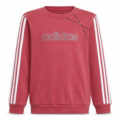 Front view of Adidas boys’ red crew neck logo sweatshirt, size 14, years classic style